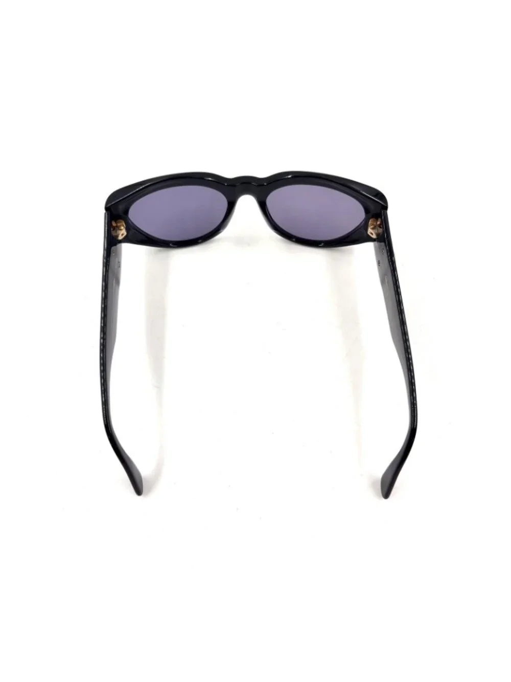Chanel CC Logo Oval Acetate Gray Black Sunglasses Gold Eyewear